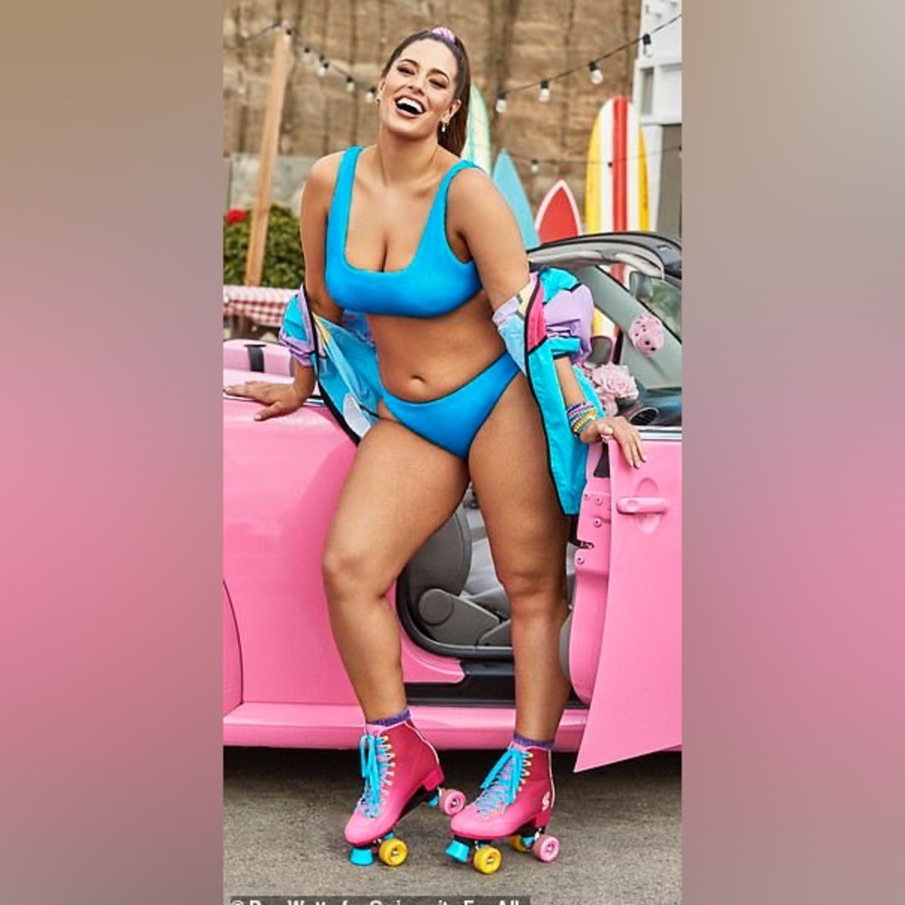 NWT Ashley Graham x Swimsuits For All Crinkle Blue Bikini Size 14